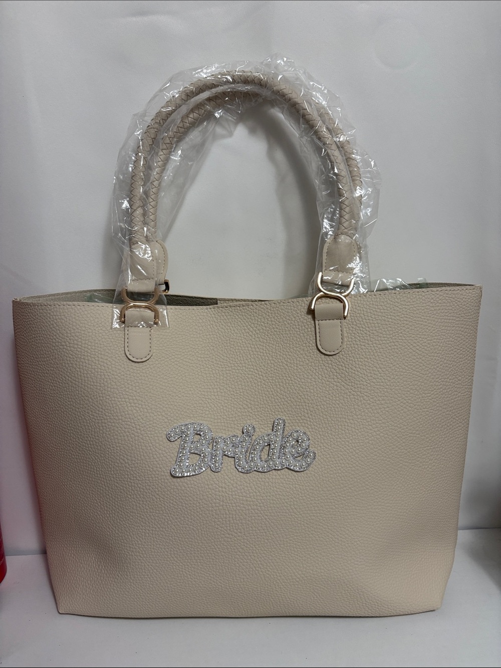 Cream 'Bride' Tote Bag with Rhinestone Script